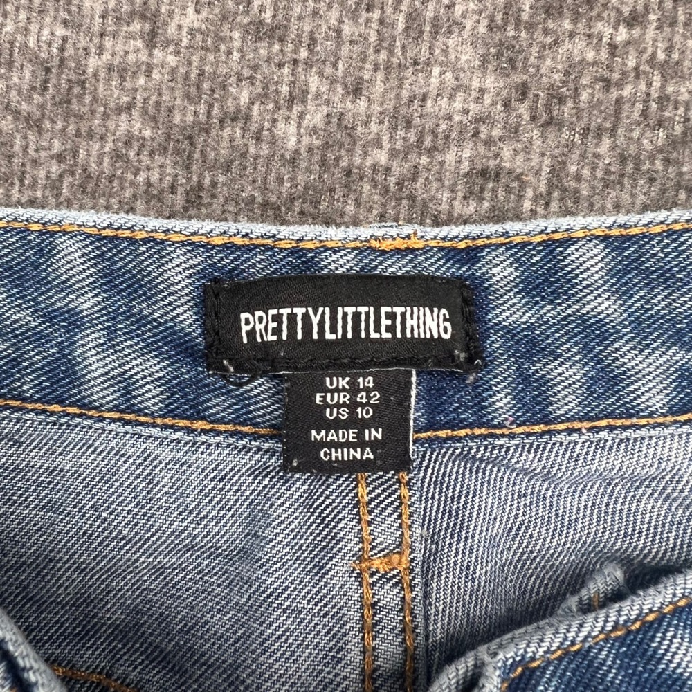 PrettyLittleThing Womens High Waisted Straight Leg Jeans Blue Side Slit Size 10 - Picture 4 of 14